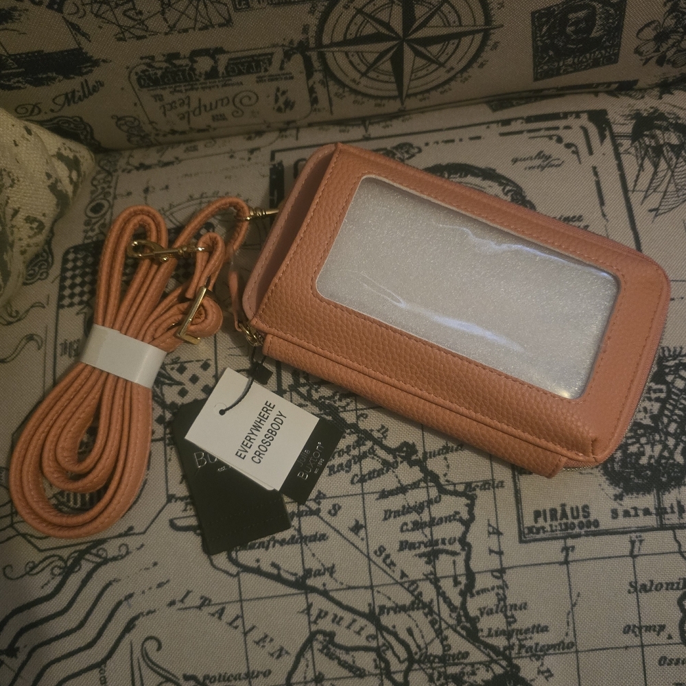 Julia Buxton Everywhere Crossbody NWT Clear Cellphone Pocket Coral Peach Color